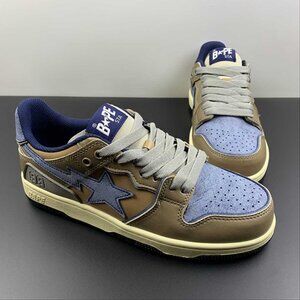 NWT Bape Sta Low Unisex Gray Brown And Blue Unisex Shoes